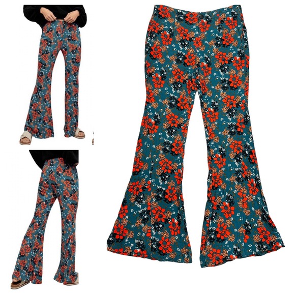 Free People Bell Bottom Pants Womens Size XS Floral Flare Palazzo Boho Hippie - Picture 1 of 14